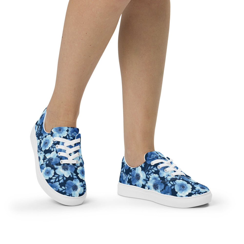 True Blue Floral Women's Sneakers - https://ascensionemporium.net